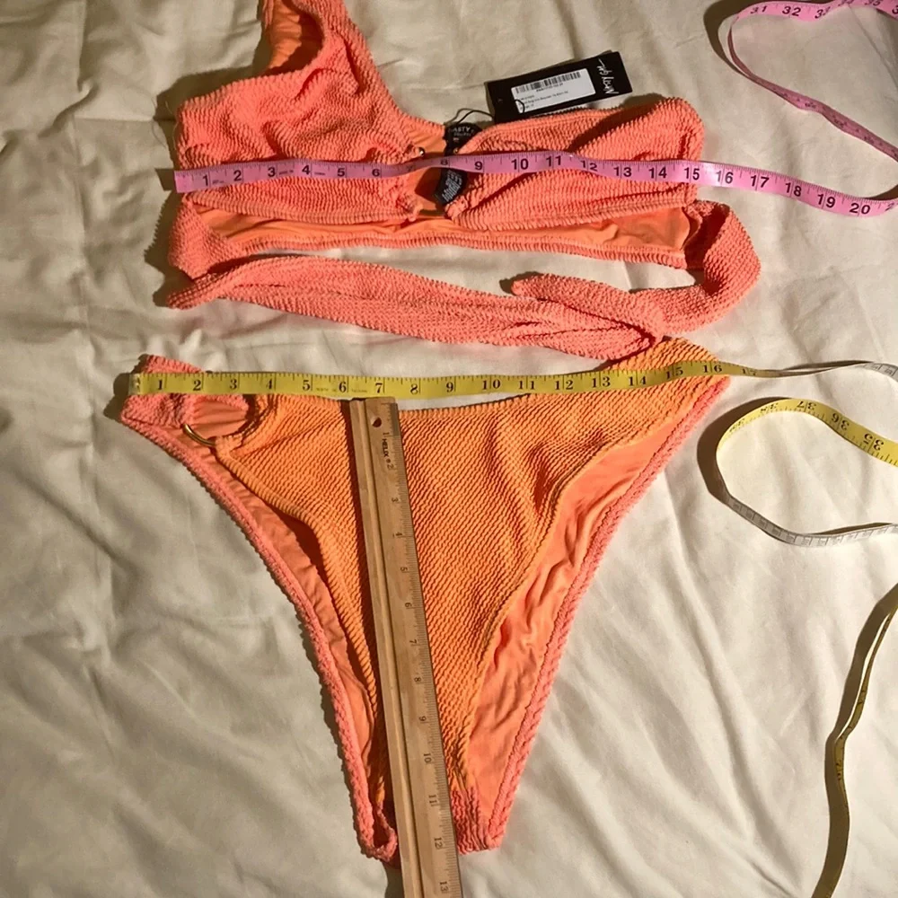 NASTY GAL Crinkle Sexy Cut Ring One Shoulder Bikini Orange Women Size 12